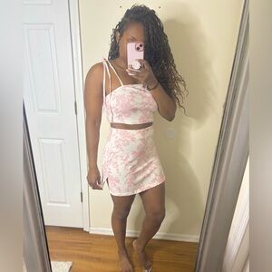 Floral pink mini skirt & tank co ord